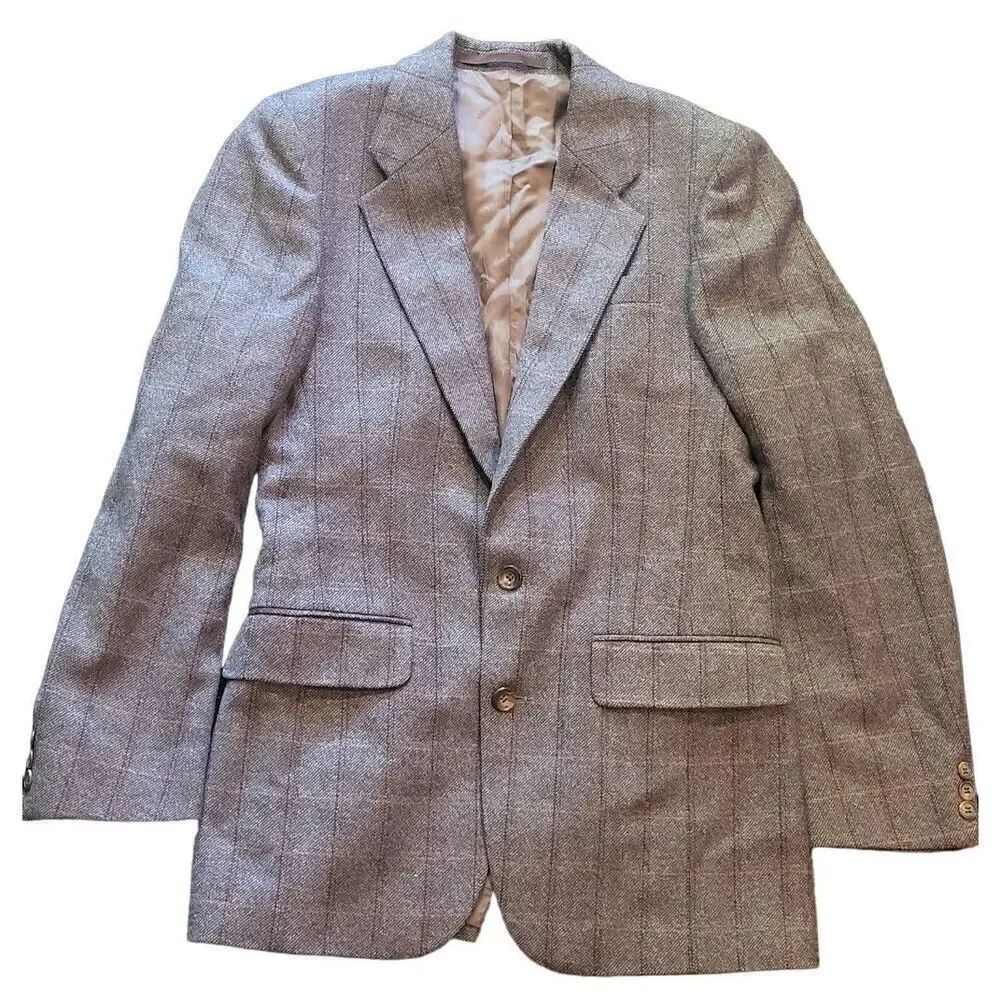 Calvin Klein Blazer Men's 36 Brown Vintage Wool Check Plaid Preppy Business
